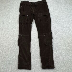 Kuwalla Tee Corduroy Cargo Utility‎ Pants Mens Large Coffee Brown Drawstring